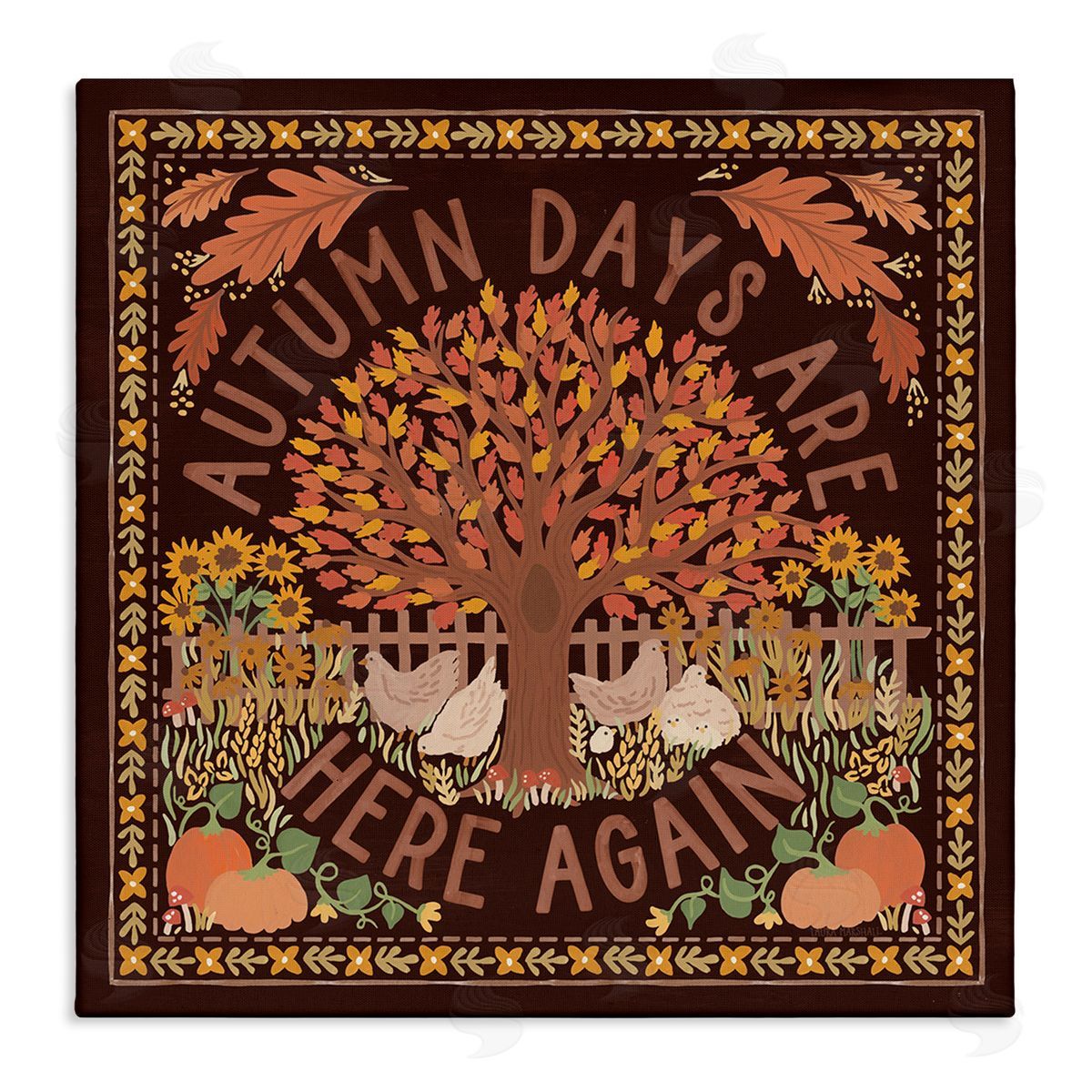 Autumn Days on Brown Canvas Wall Art, Home Decor by Laura Marshall