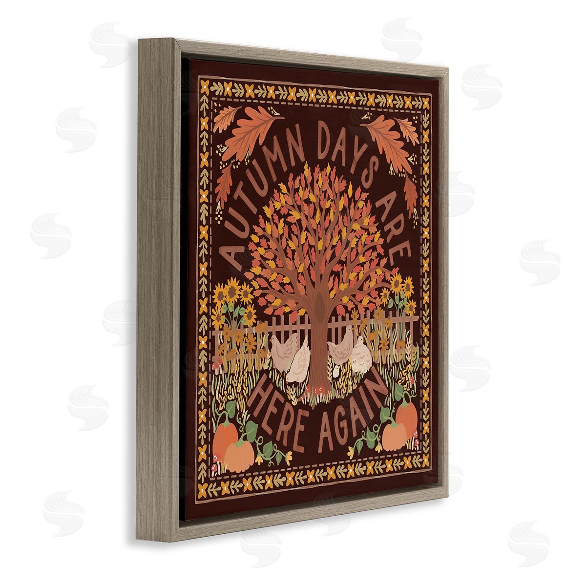 Autumn Days on Brown Brown Floating Frame Canvas Wall Art, Home Decor by Laura Marshall