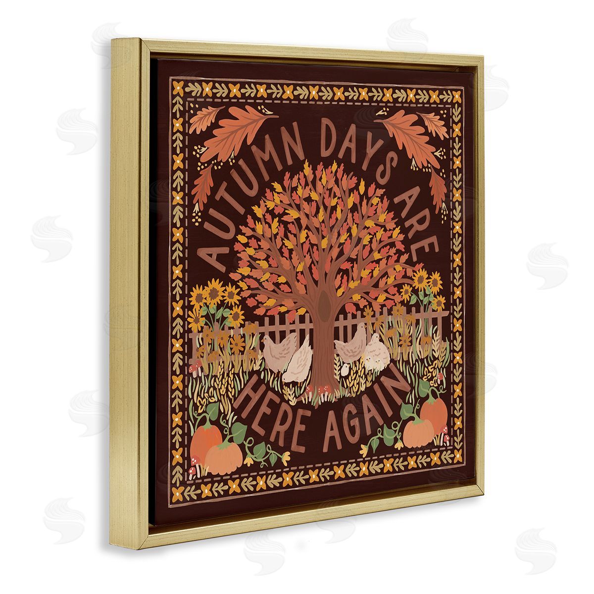 Autumn Days on Brown Gold Floating Frame Canvas Wall Art, Home Decor by Laura Marshall