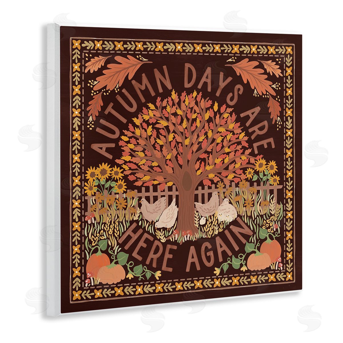 Autumn Days on Brown Wood Plaque Wall Art, Home Decor by Laura Marshall