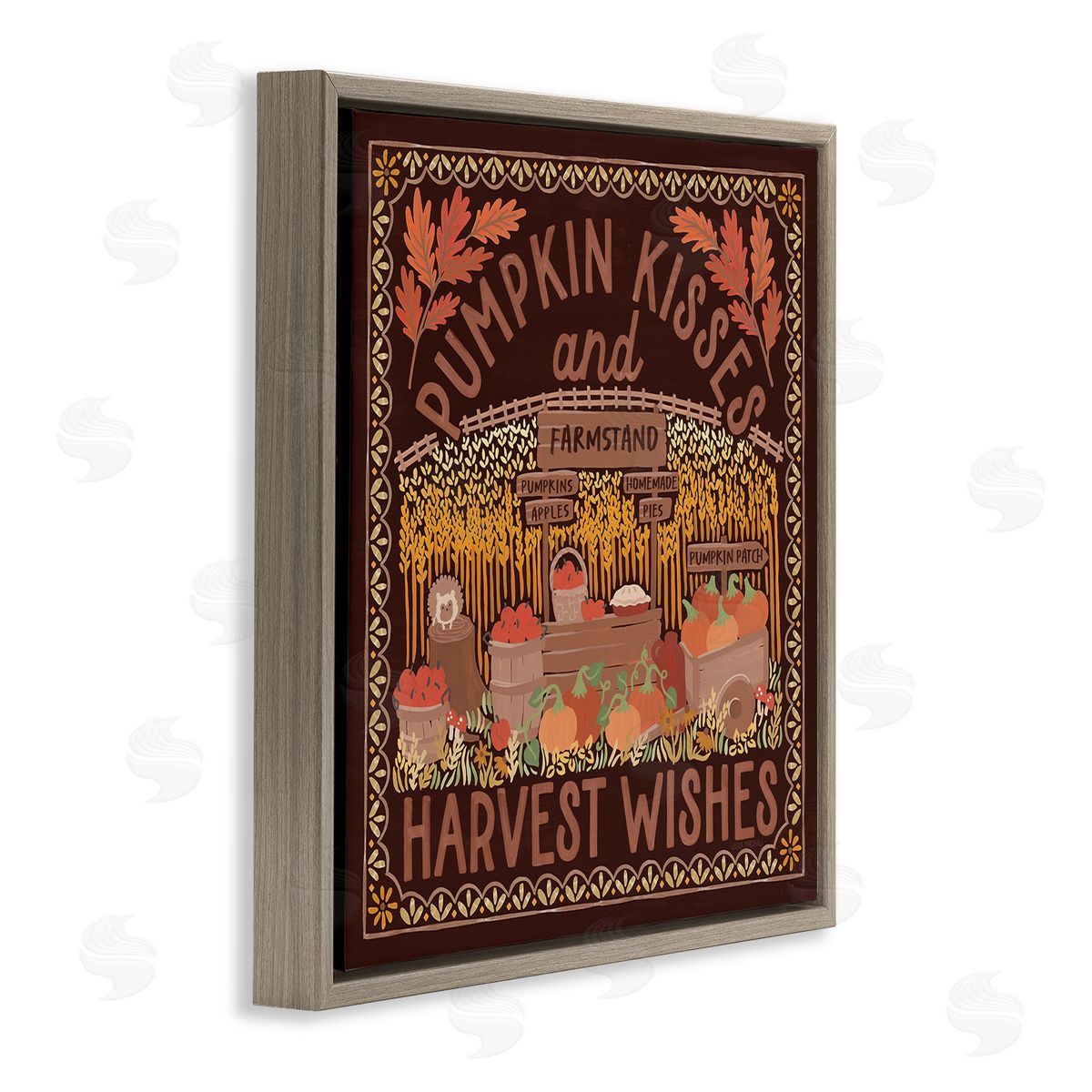 Autumn Harvest Wishes Brown Floating Frame Canvas Wall Art, Home Decor by Laura Marshall