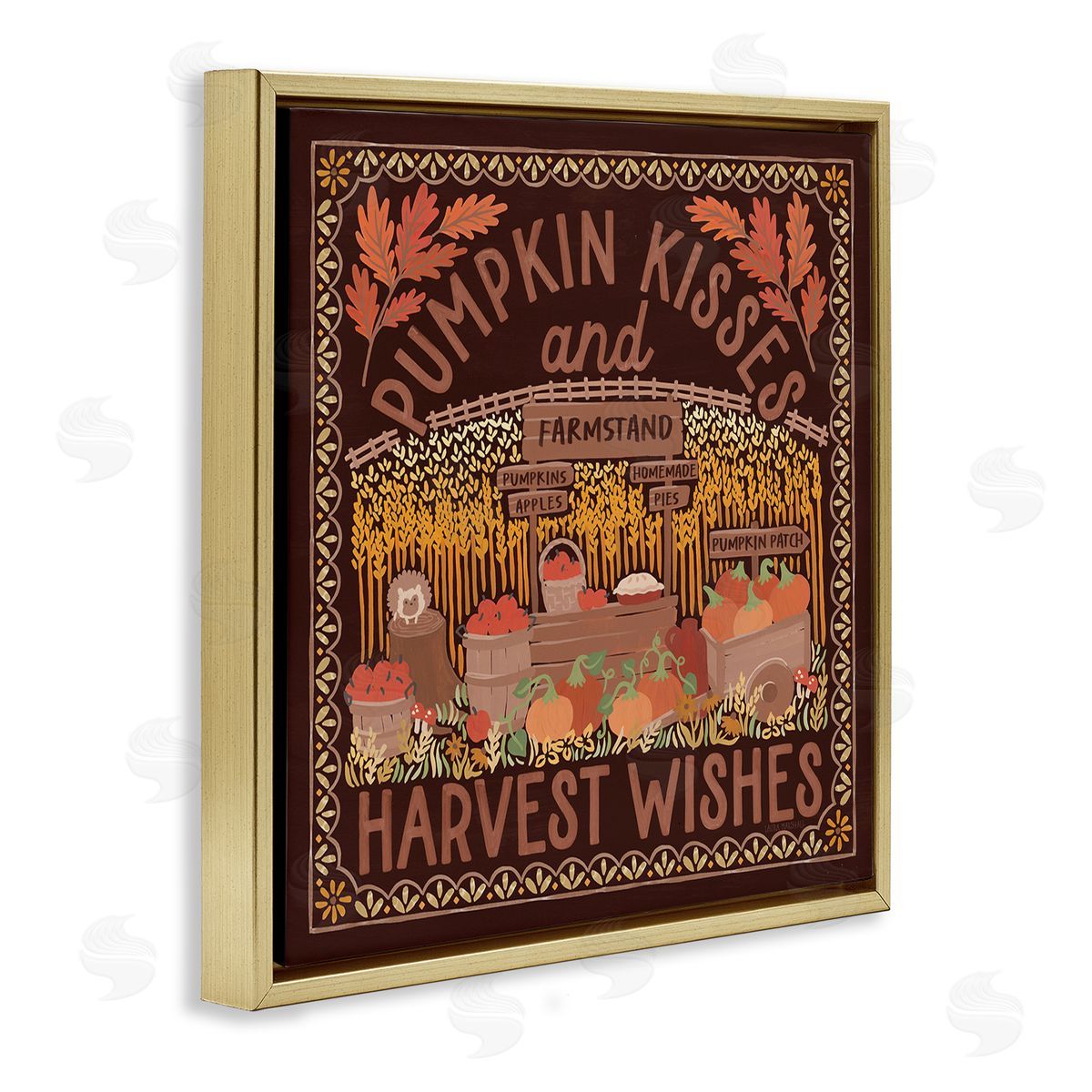 Autumn Harvest Wishes Gold Floating Frame Canvas Wall Art, Home Decor by Laura Marshall