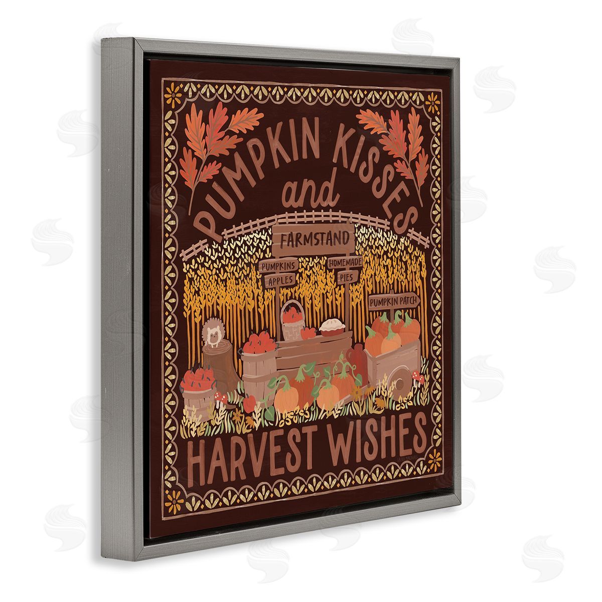 Autumn Harvest Wishes Grey Floating Frame Canvas Wall Art, Home Decor by Laura Marshall