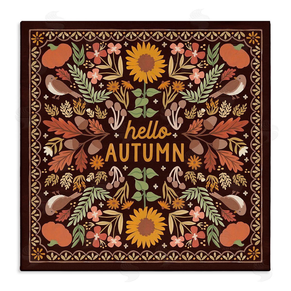 Hello Autumn on Brown Canvas Wall Art, Home Decor by Laura Marshall