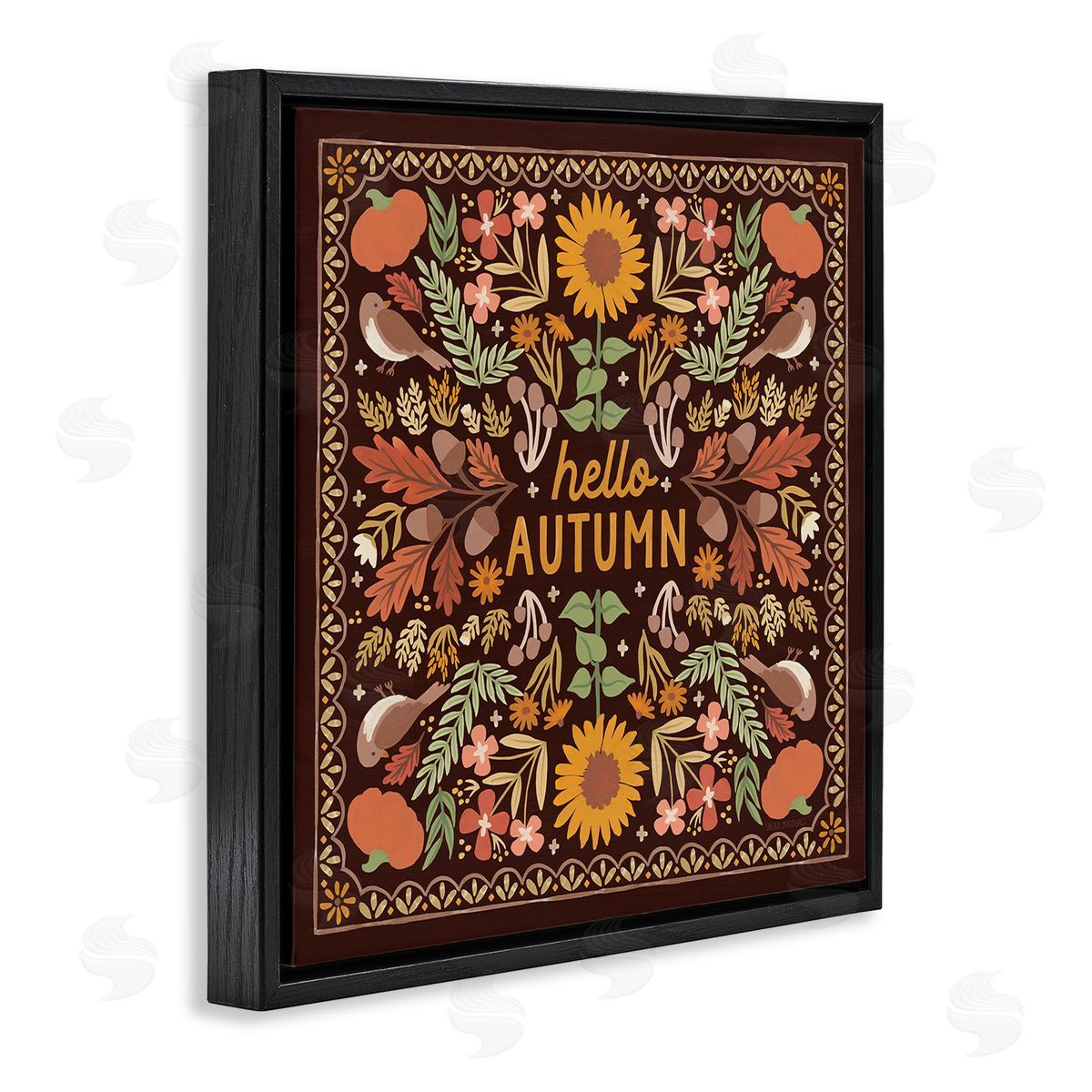 Hello Autumn on Brown Black Floating Frame Canvas Wall Art, Home Decor by Laura Marshall