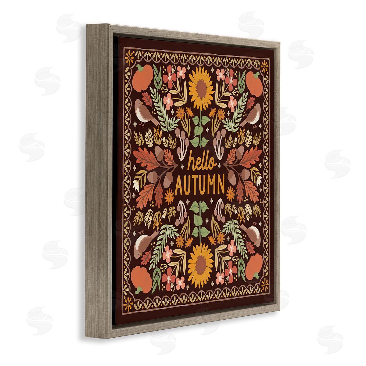 Hello Autumn on Brown Brown Floating Frame Canvas Wall Art, Home Decor by Laura Marshall