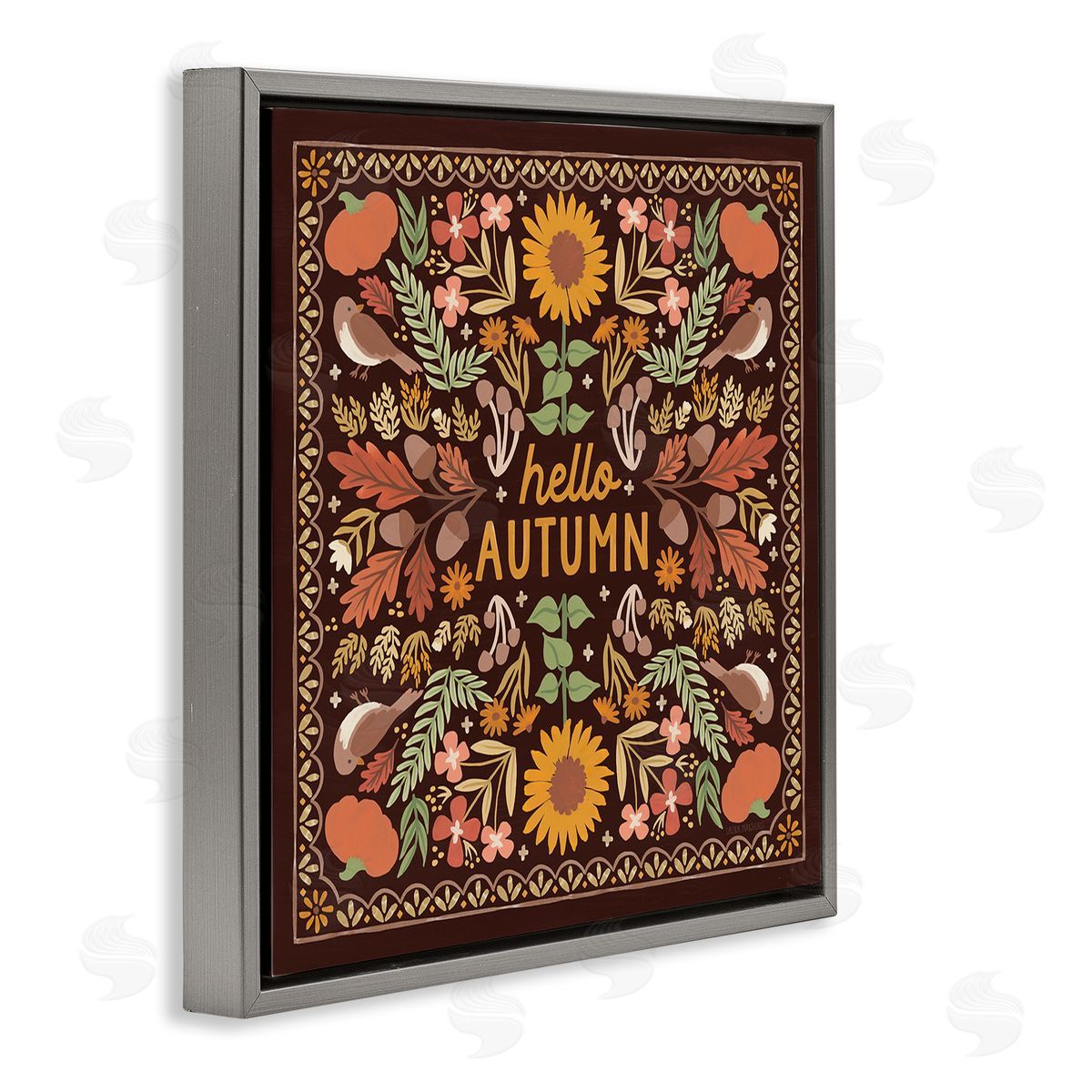 Hello Autumn on Brown Grey Floating Frame Canvas Wall Art, Home Decor by Laura Marshall