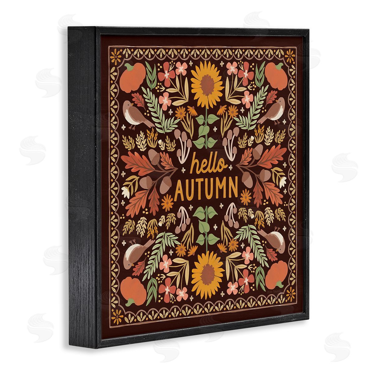 Hello Autumn on Brown Black Frame Print Wall Art, Home Decor by Laura Marshall