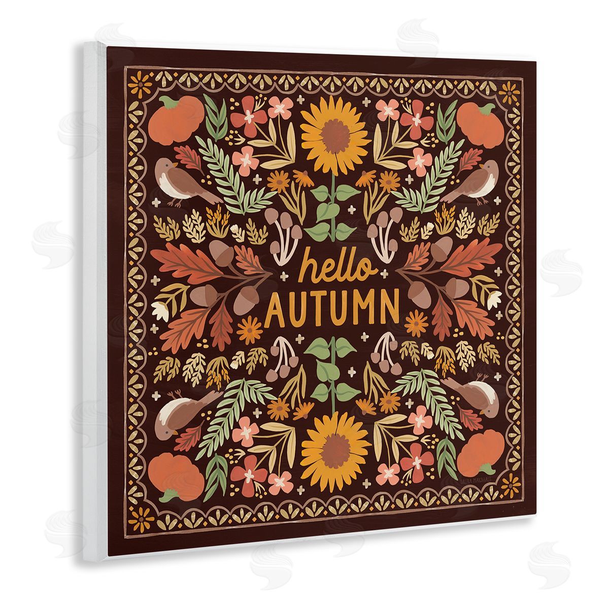 Hello Autumn on Brown Wood Plaque Wall Art, Home Decor by Laura Marshall