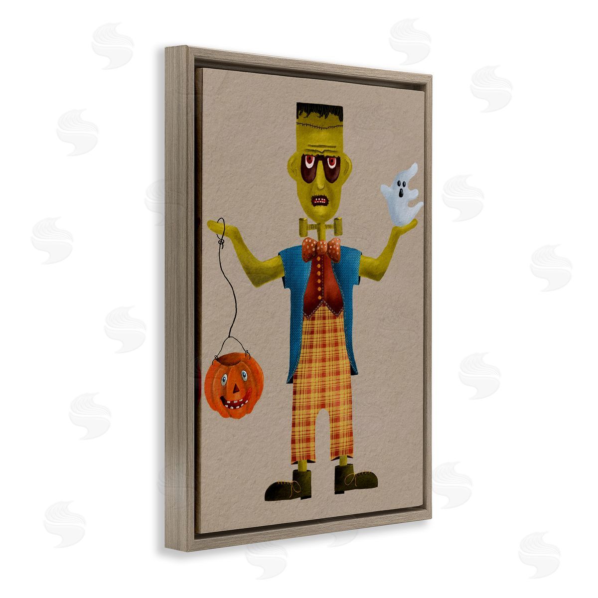 Halloween Monster and Ghost Brown Floating Frame Canvas Wall Art, Home Decor by Regina Moore