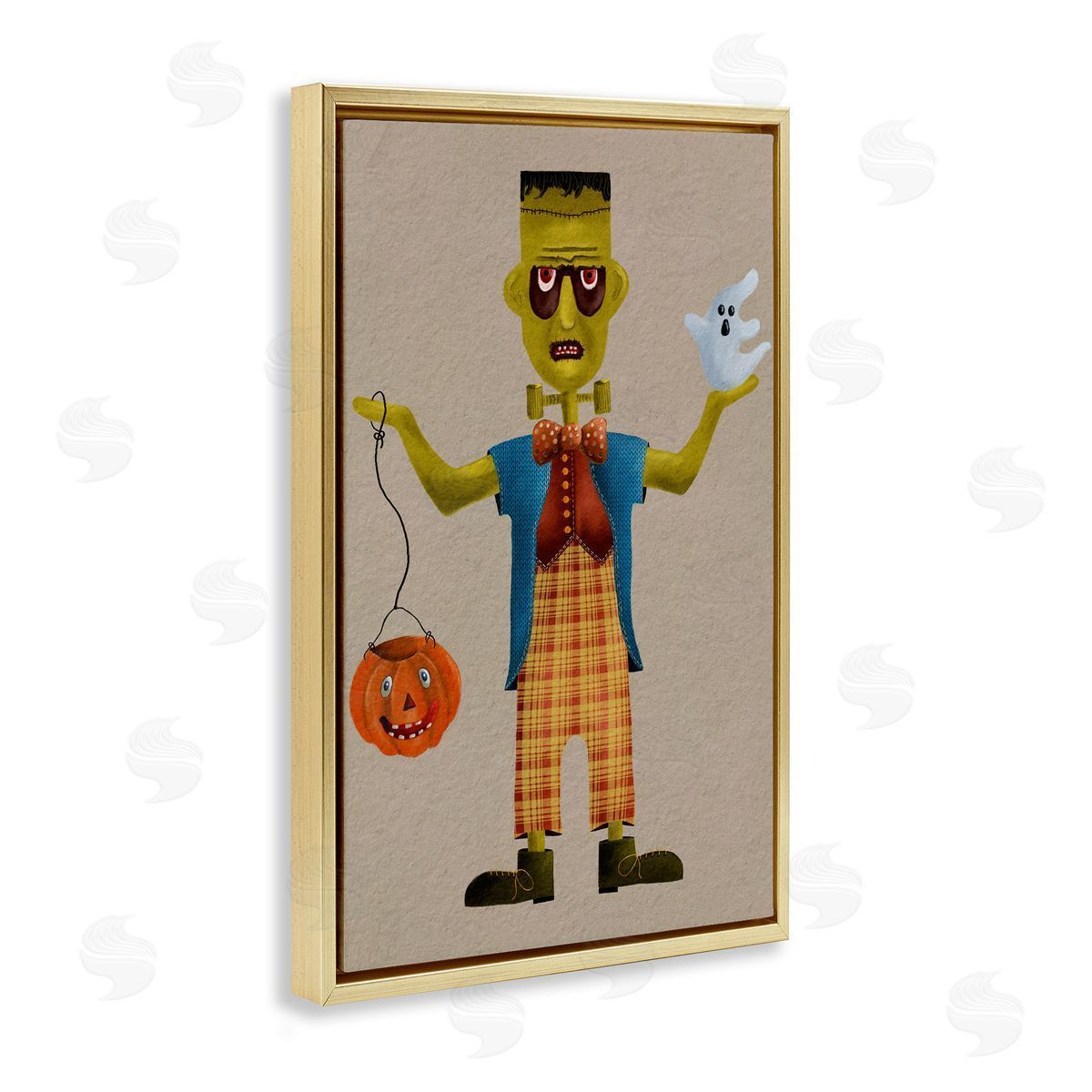 Halloween Monster and Ghost Gold Floating Frame Canvas Wall Art, Home Decor by Regina Moore