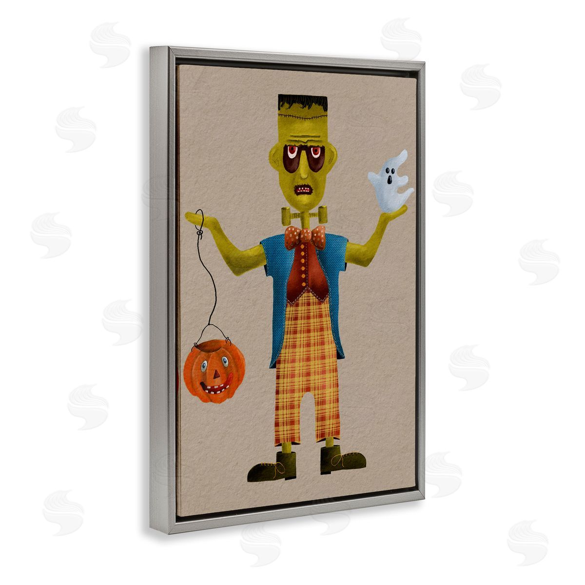 Halloween Monster and Ghost Grey Floating Frame Canvas Wall Art, Home Decor by Regina Moore