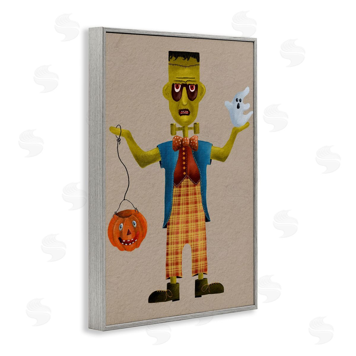 Halloween Monster and Ghost Grey Frame Print Wall Art, Home Decor by Regina Moore