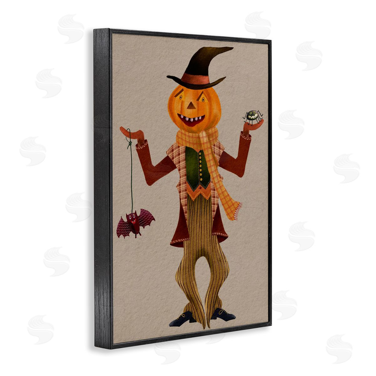 Halloween Scarecrow and Bat Black Frame Print Wall Art, Home Decor by Regina Moore