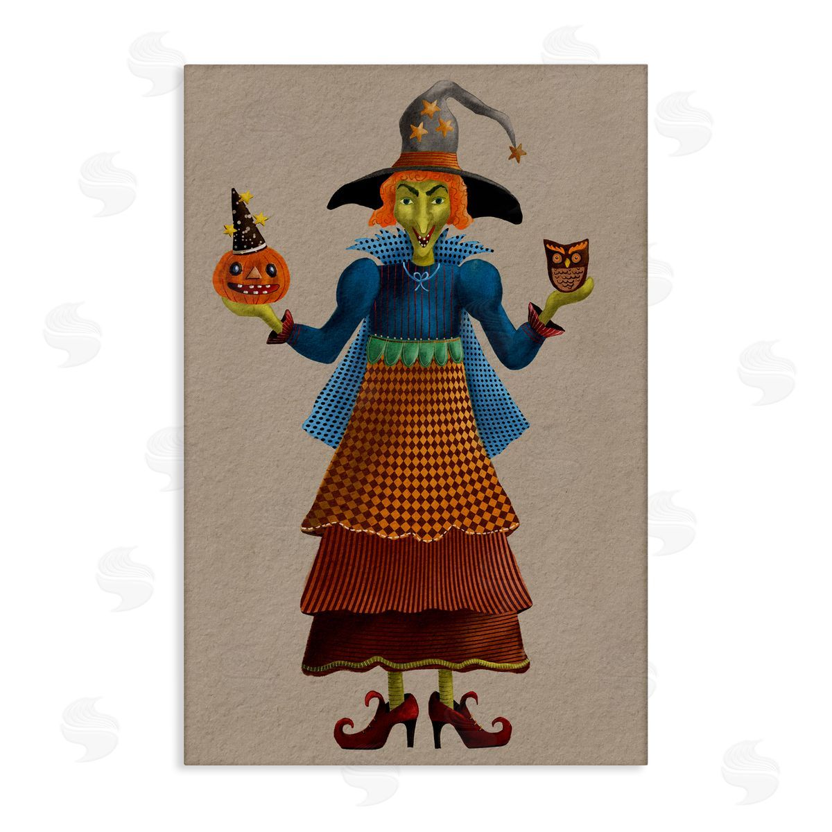 Halloween Witch in Plaid Canvas Wall Art, Home Decor by Regina Moore
