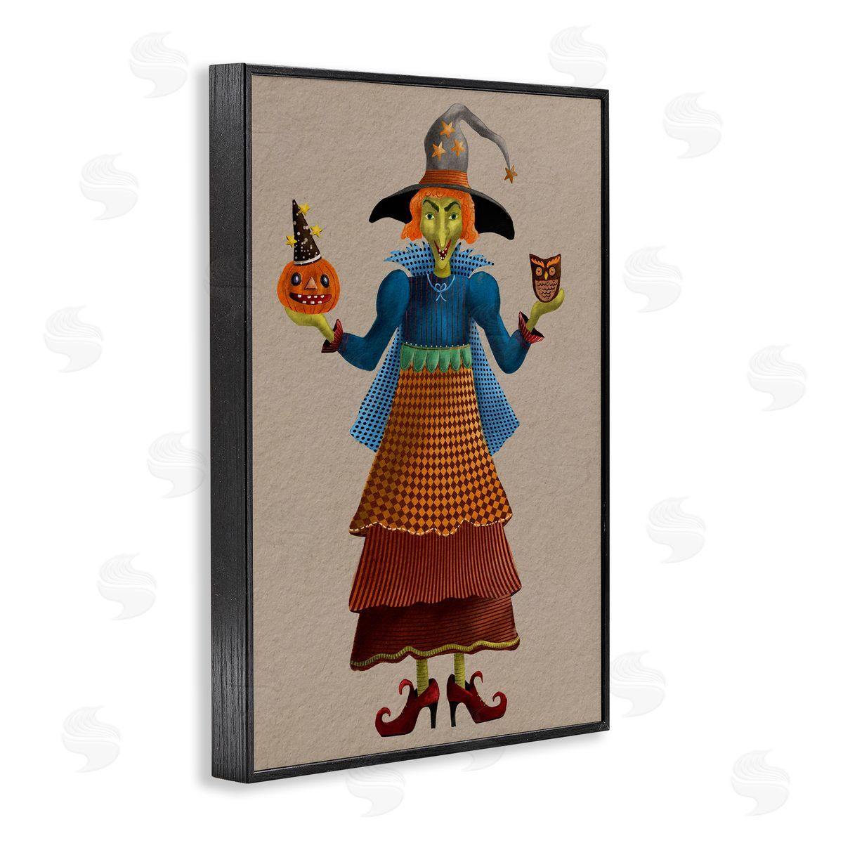 Halloween Witch in Plaid Black Frame Print Wall Art, Home Decor by Regina Moore