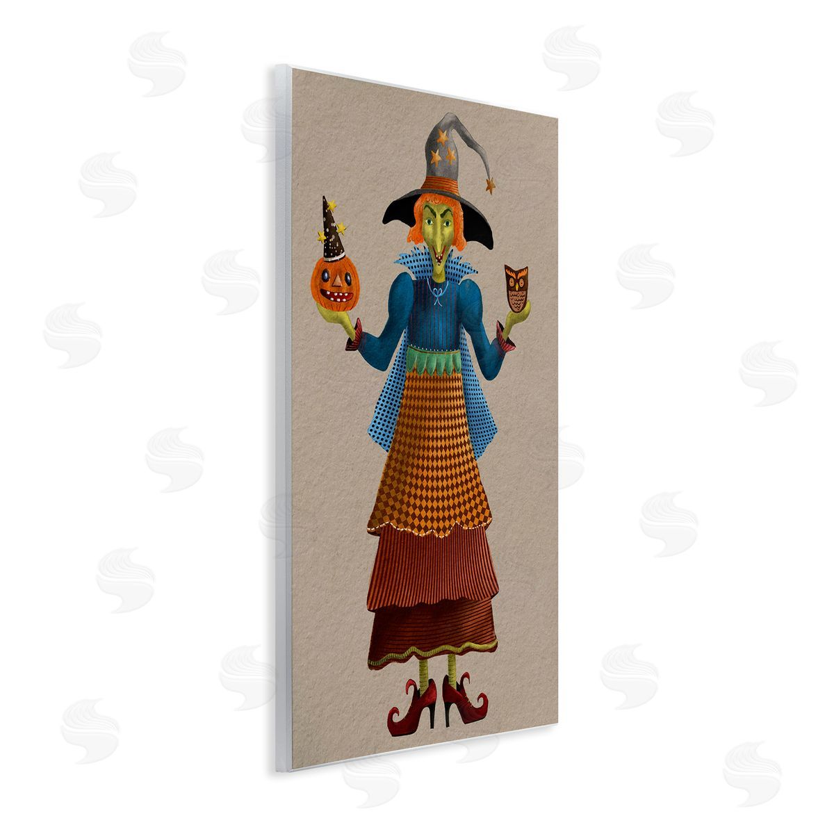 Halloween Witch in Plaid Wood Plaque Wall Art, Home Decor by Regina Moore