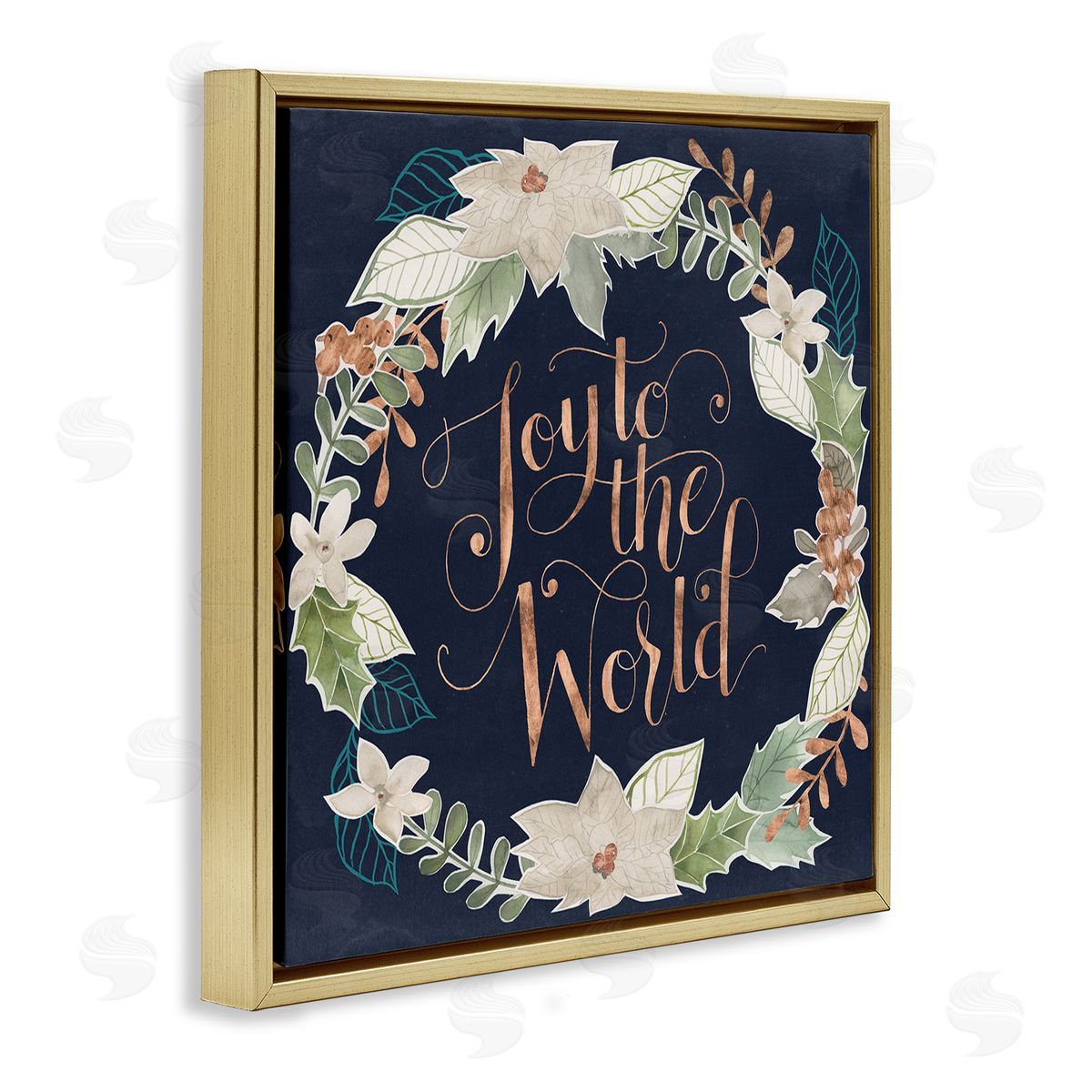 Joy To The World Gold Floating Frame Canvas Wall Art, Home Decor by Grace Popp