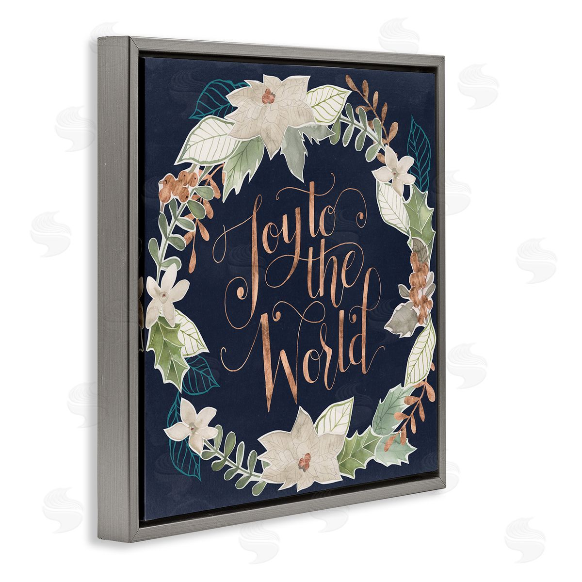 Joy To The World Grey Floating Frame Canvas Wall Art, Home Decor by Grace Popp