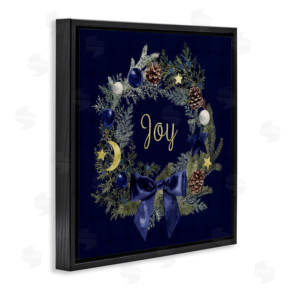 Joy Holiday Wreath Black Floating Frame Canvas Wall Art, Home Decor by Victoria Barnes