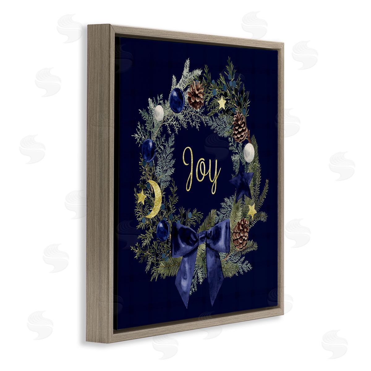 Joy Holiday Wreath Brown Floating Frame Canvas Wall Art, Home Decor by Victoria Barnes