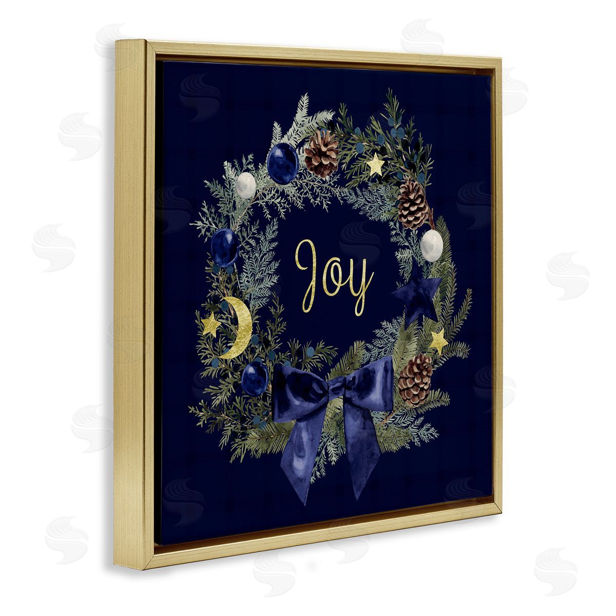 Joy Holiday Wreath Gold Floating Frame Canvas Wall Art, Home Decor by Victoria Barnes