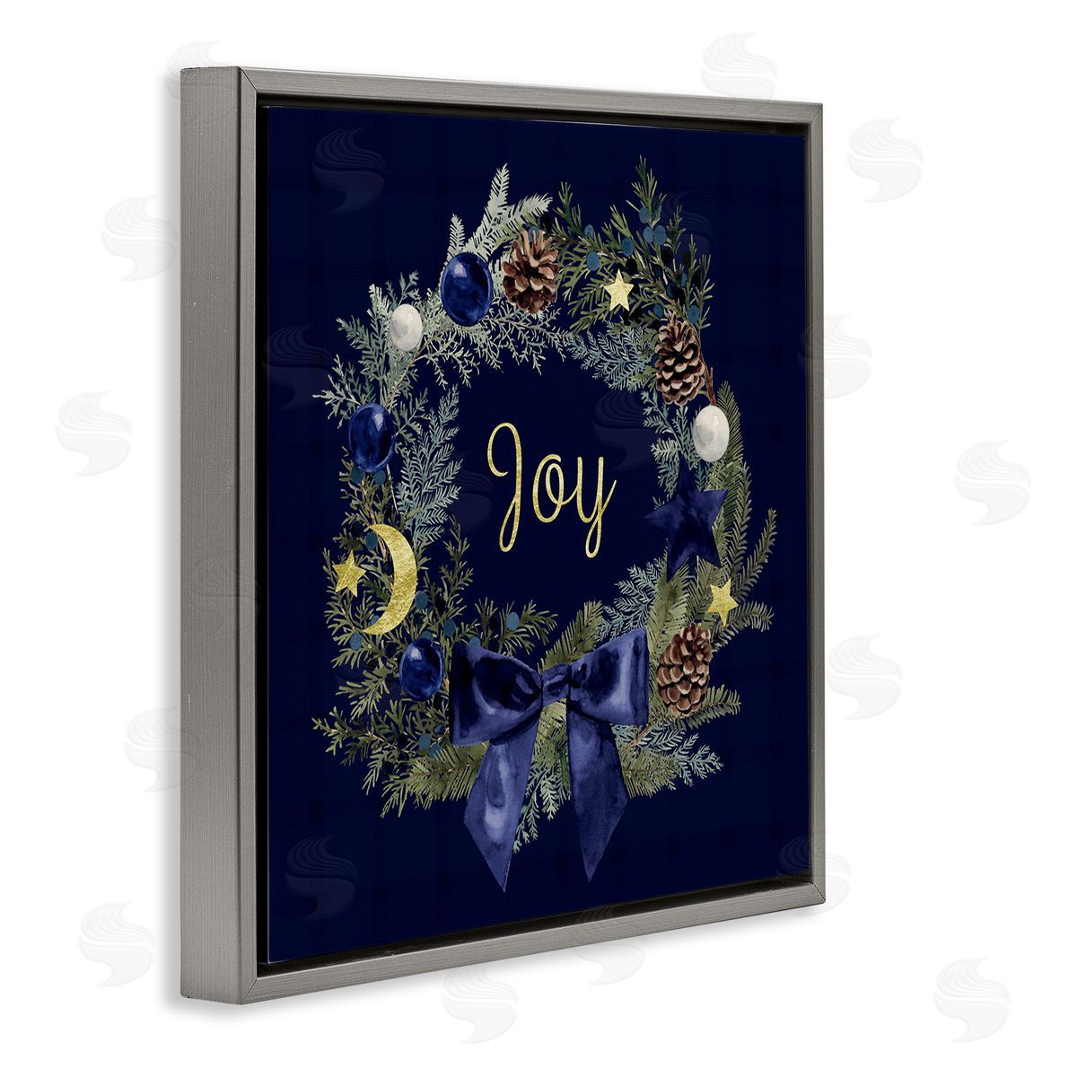 Joy Holiday Wreath Grey Floating Frame Canvas Wall Art, Home Decor by Victoria Barnes