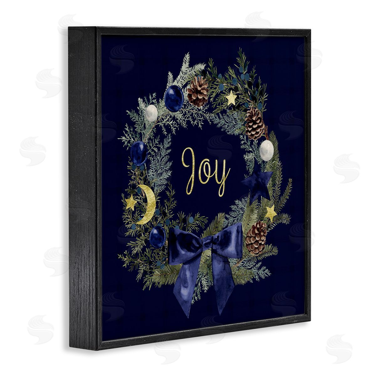 Joy Holiday Wreath Black Frame Print Wall Art, Home Decor by Victoria Barnes