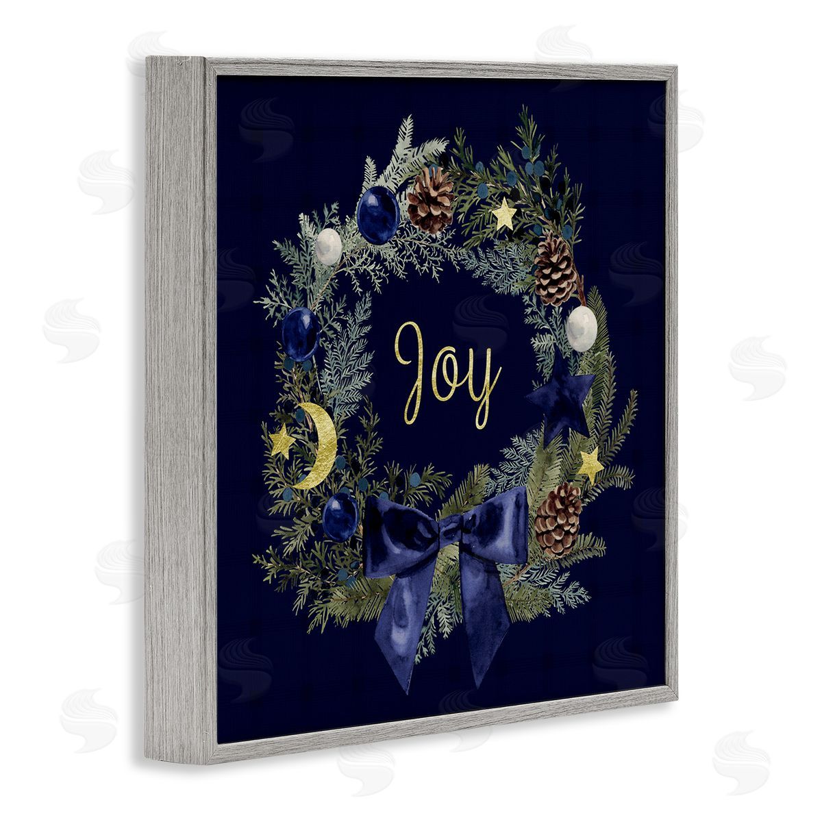 Joy Holiday Wreath Grey Frame Print Wall Art, Home Decor by Victoria Barnes