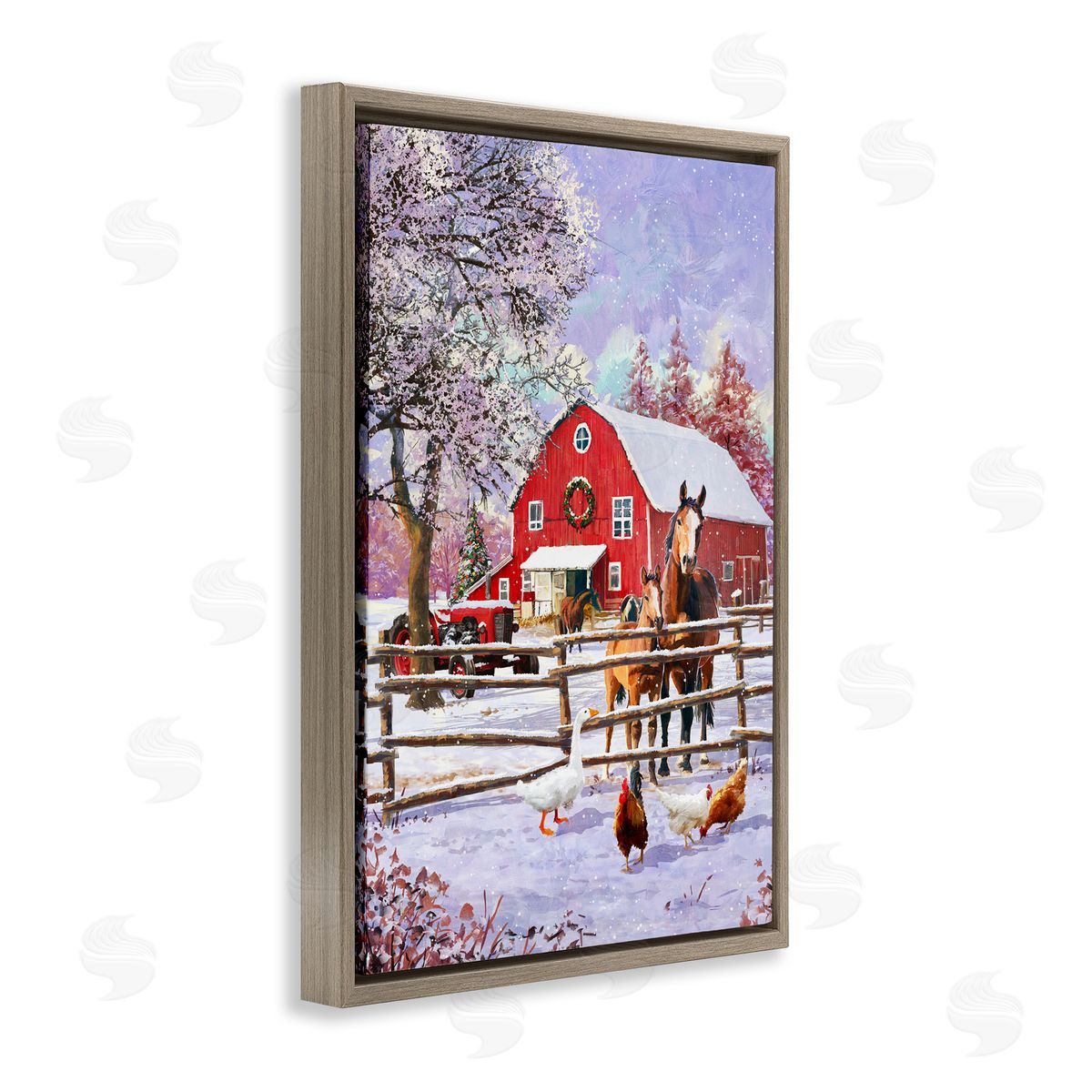 Winter Farm Scene Brown Floating Frame Canvas Wall Art, Home Decor by Pip Wilson