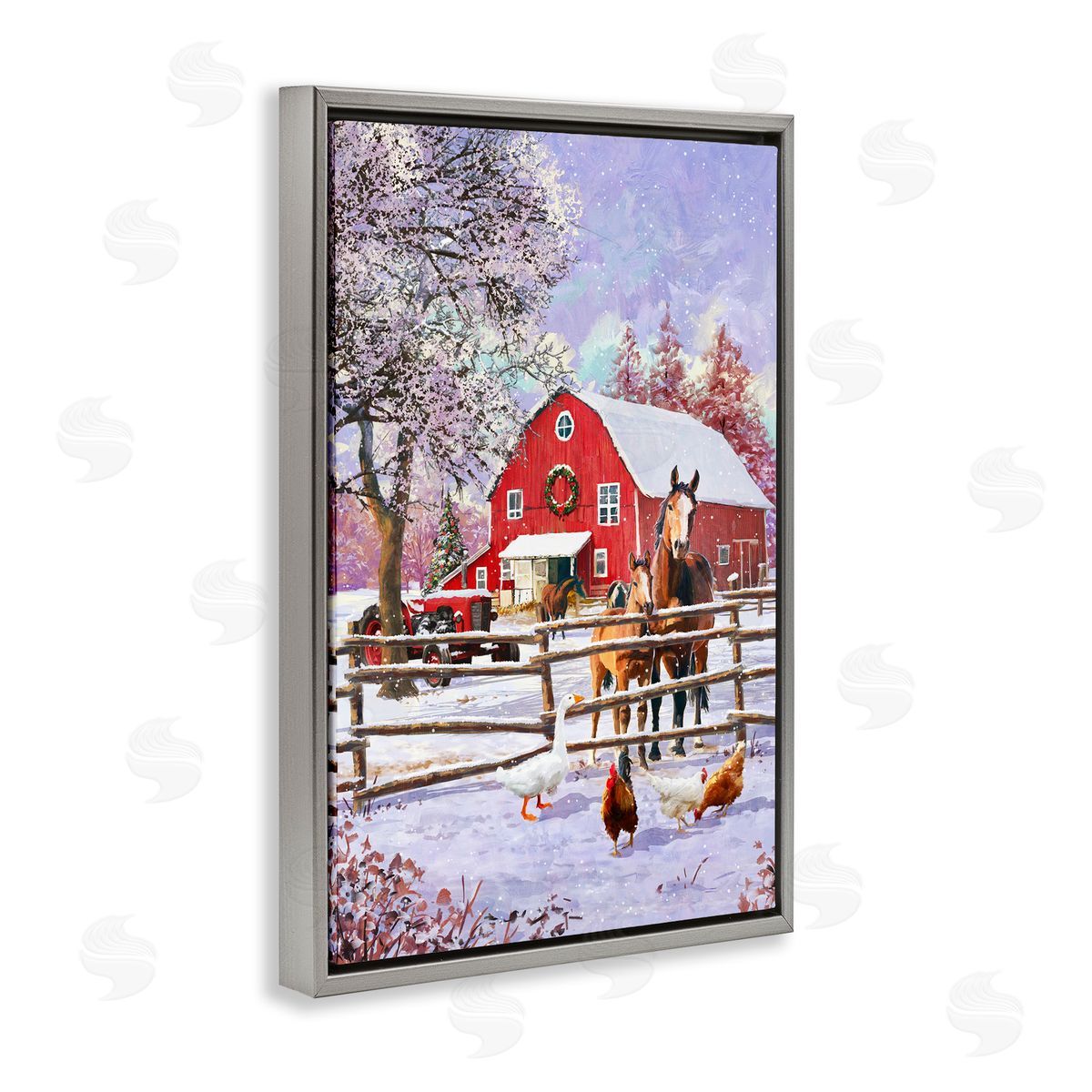 Winter Farm Scene Grey Floating Frame Canvas Wall Art, Home Decor by Pip Wilson