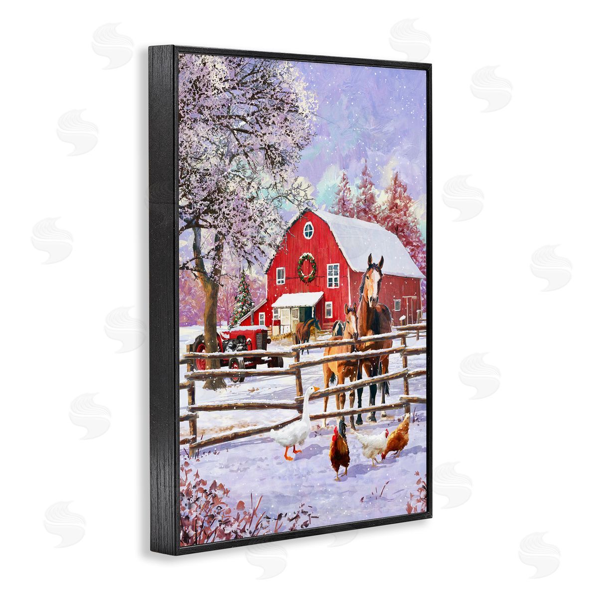 Winter Farm Scene Black Frame Print Wall Art, Home Decor by Pip Wilson