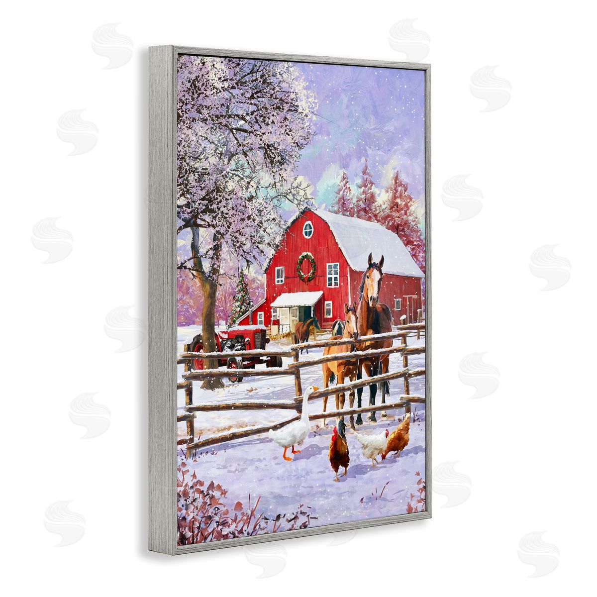 Winter Farm Scene Grey Frame Print Wall Art, Home Decor by Pip Wilson