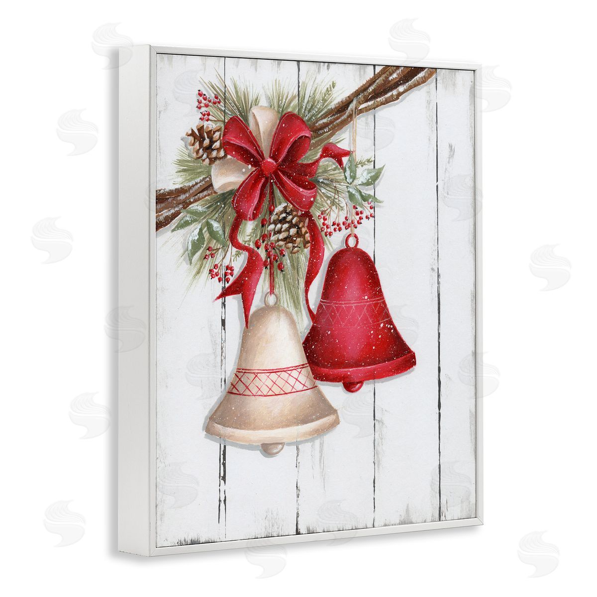 Rustic Winter Bells White Frame Print Wall Art, Home Decor by Emma Leach