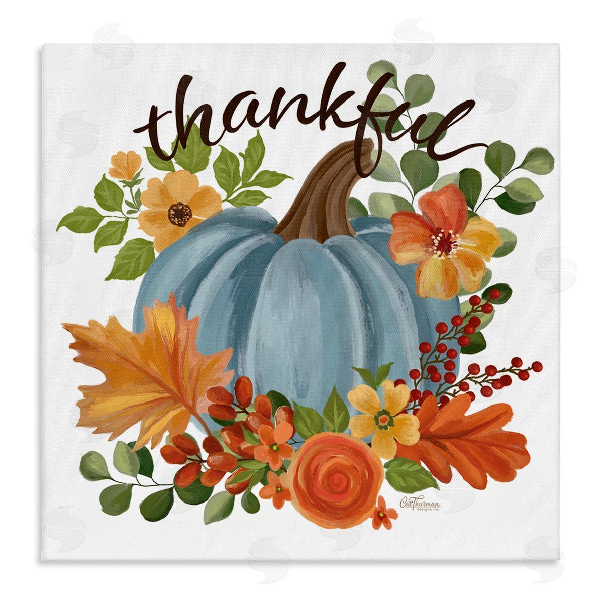 Autumnal Thankful Pumpkin Canvas Wall Art, Home Decor by Cat Thurman Designs