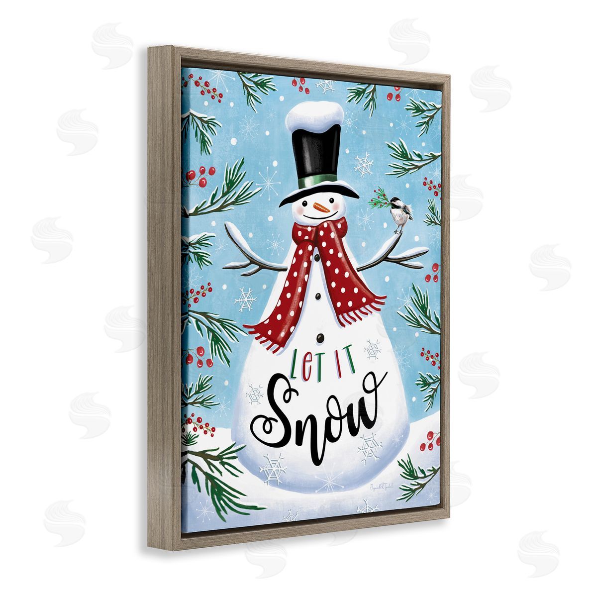 Let It Snow Phrase Brown Floating Frame Canvas Wall Art, Home Decor by Elizabeth Tyndall