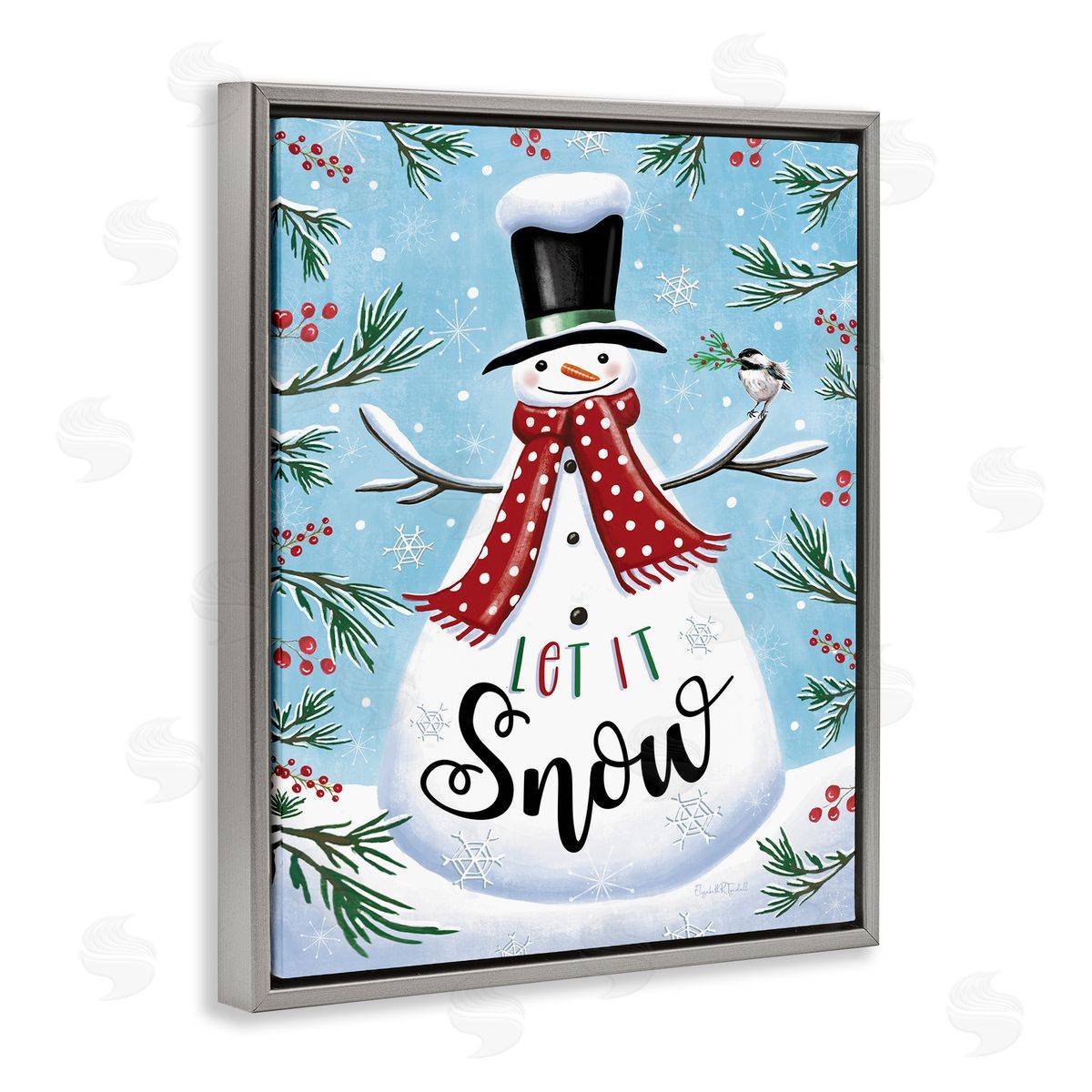 Let It Snow Phrase Grey Floating Frame Canvas Wall Art, Home Decor by Elizabeth Tyndall