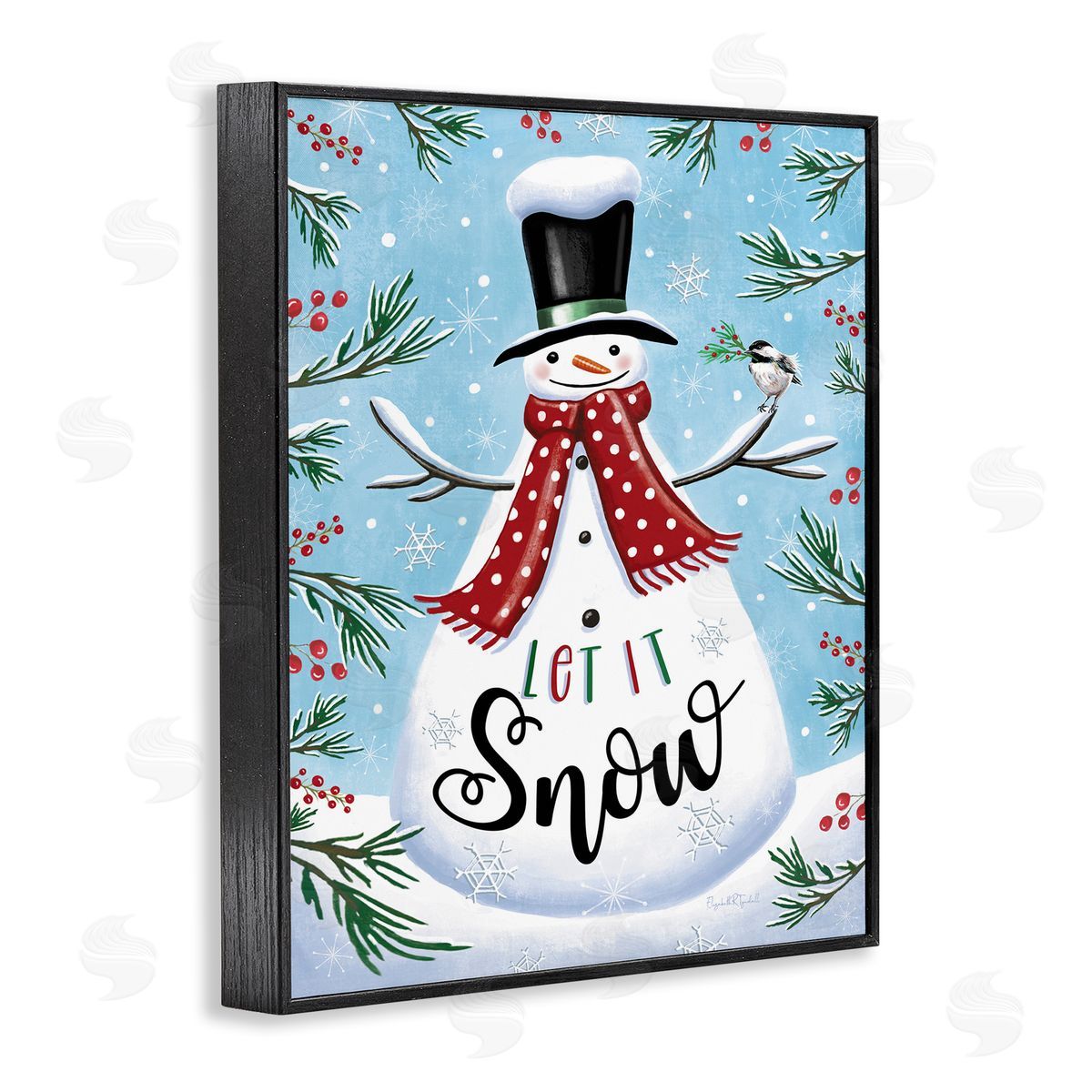 Let It Snow Phrase Black Frame Print Wall Art, Home Decor by Elizabeth Tyndall