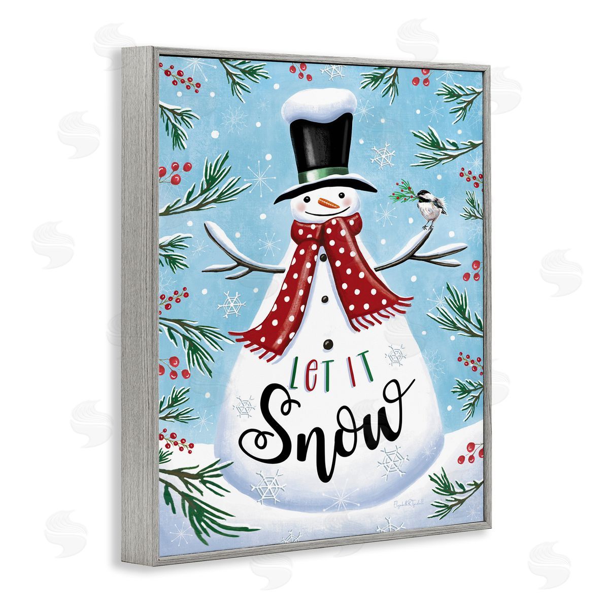 Let It Snow Phrase Grey Frame Print Wall Art, Home Decor by Elizabeth Tyndall