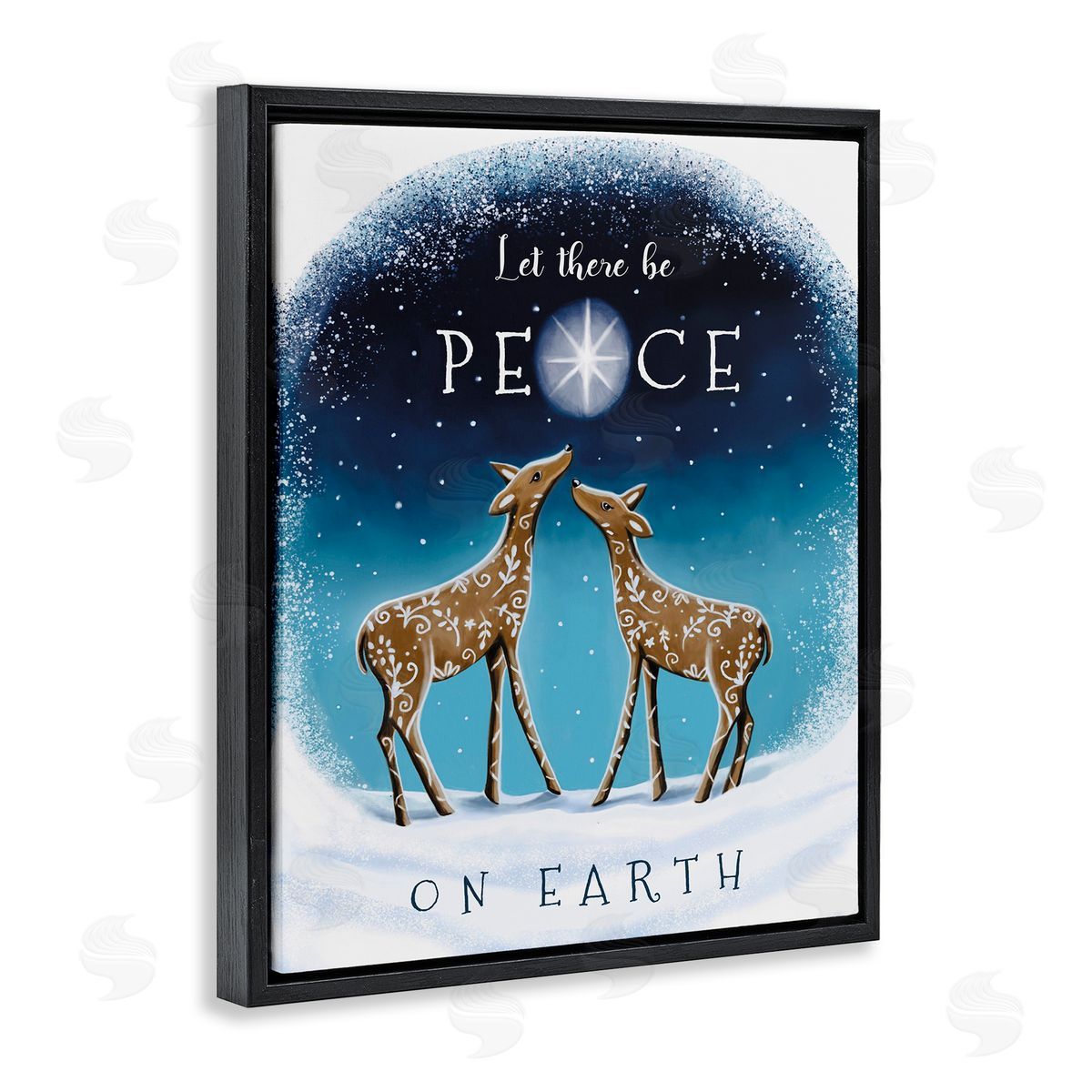 Peace On Earth Reindeer Black Floating Frame Canvas Wall Art, Home Decor by Elizabeth Tyndall