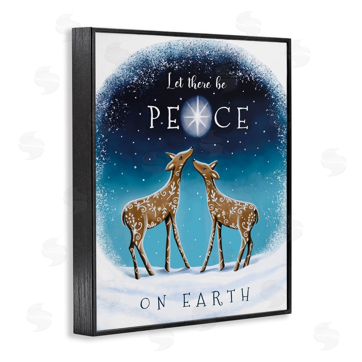 Peace On Earth Reindeer Black Frame Print Wall Art, Home Decor by Elizabeth Tyndall