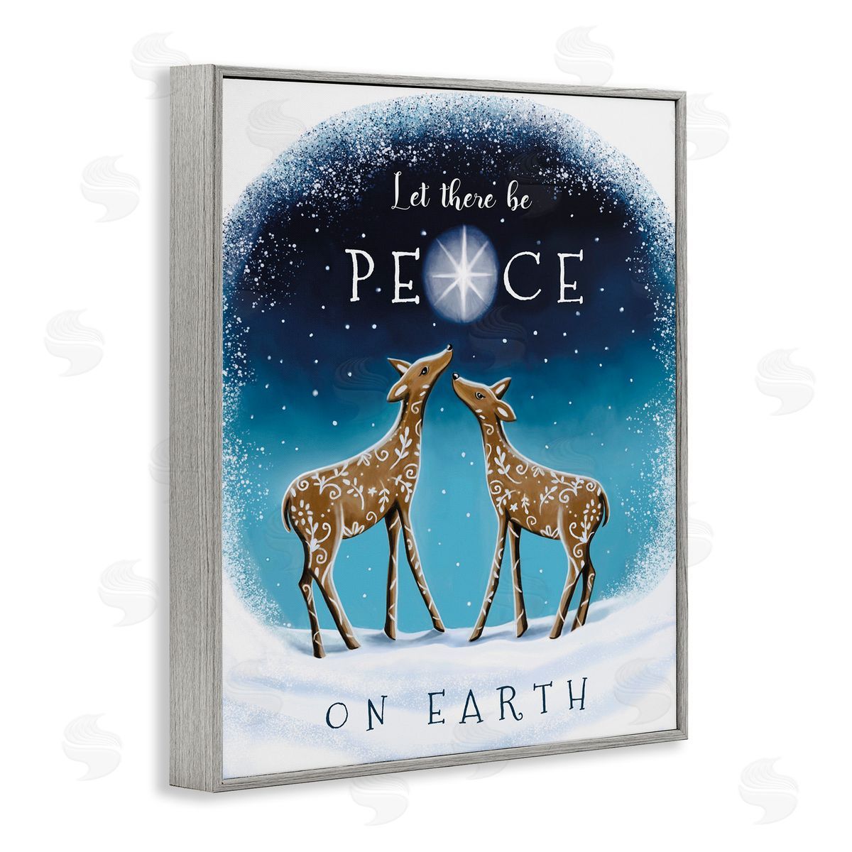 Peace On Earth Reindeer Grey Frame Print Wall Art, Home Decor by Elizabeth Tyndall