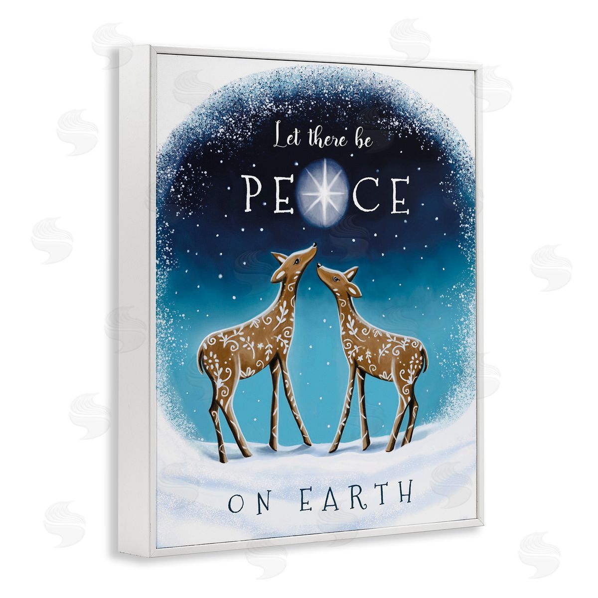 Peace On Earth Reindeer White Frame Print Wall Art, Home Decor by Elizabeth Tyndall