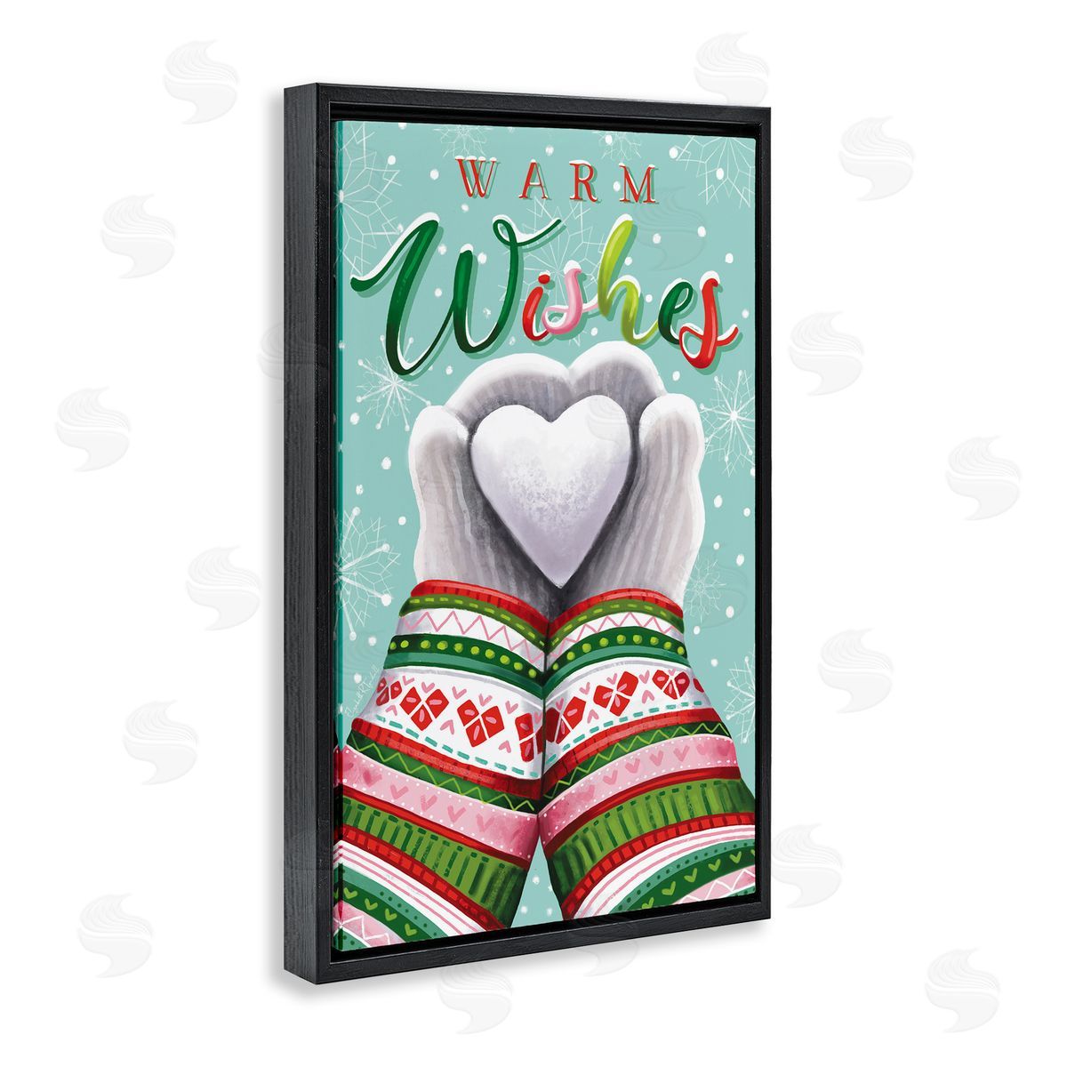 Warm Wishes with Heart Black Floating Frame Canvas Wall Art, Home Decor by Elizabeth Tyndall