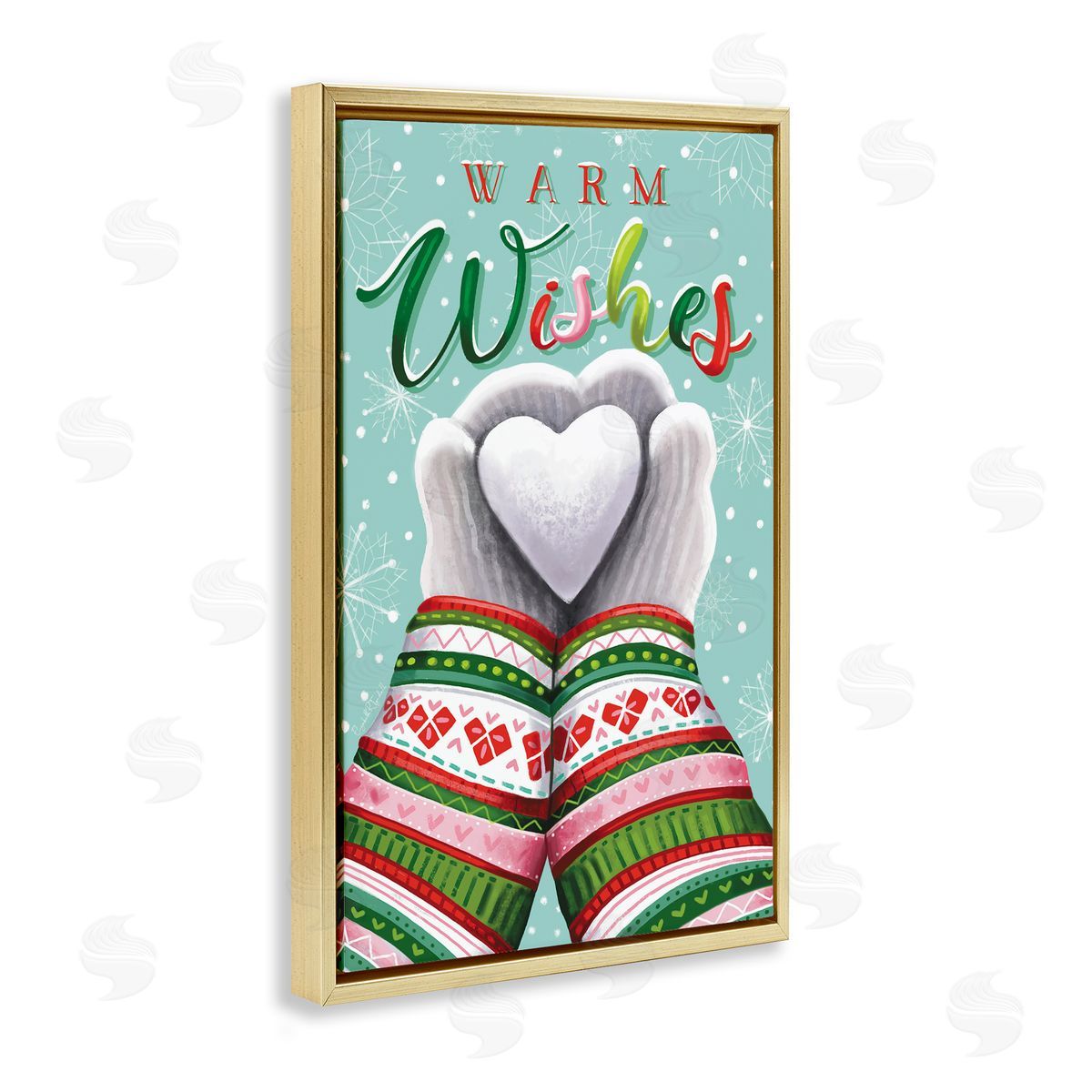Warm Wishes with Heart Gold Floating Frame Canvas Wall Art, Home Decor by Elizabeth Tyndall