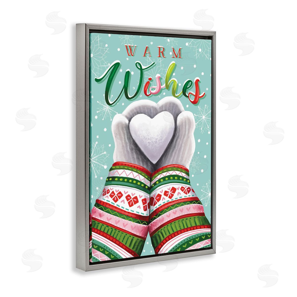 Warm Wishes with Heart Grey Floating Frame Canvas Wall Art, Home Decor by Elizabeth Tyndall