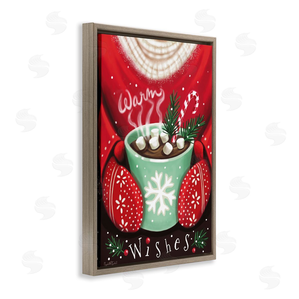 Warm Wishes Hot Cocoa Brown Floating Frame Canvas Wall Art, Home Decor by Elizabeth Tyndall