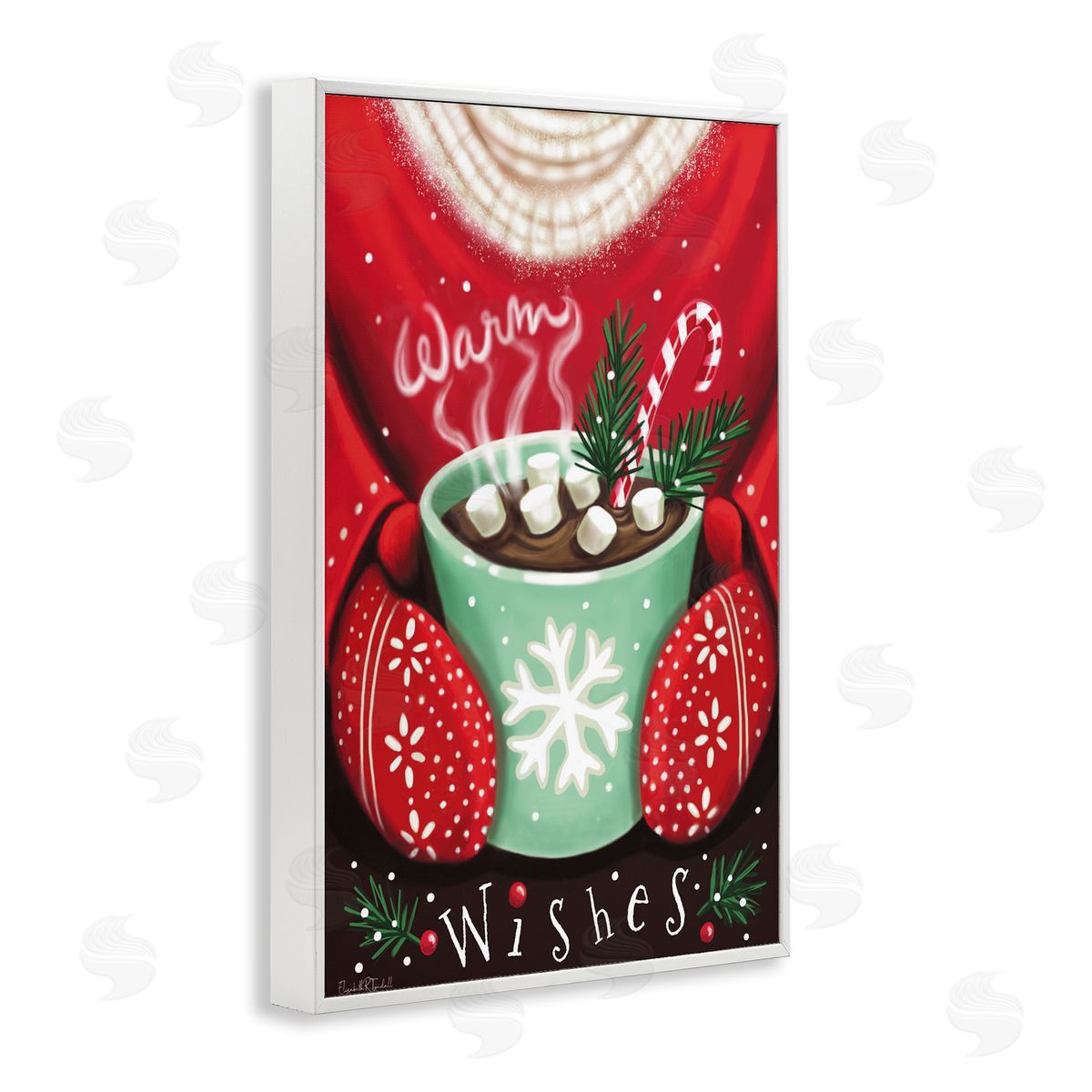 Warm Wishes Hot Cocoa White Frame Print Wall Art, Home Decor by Elizabeth Tyndall