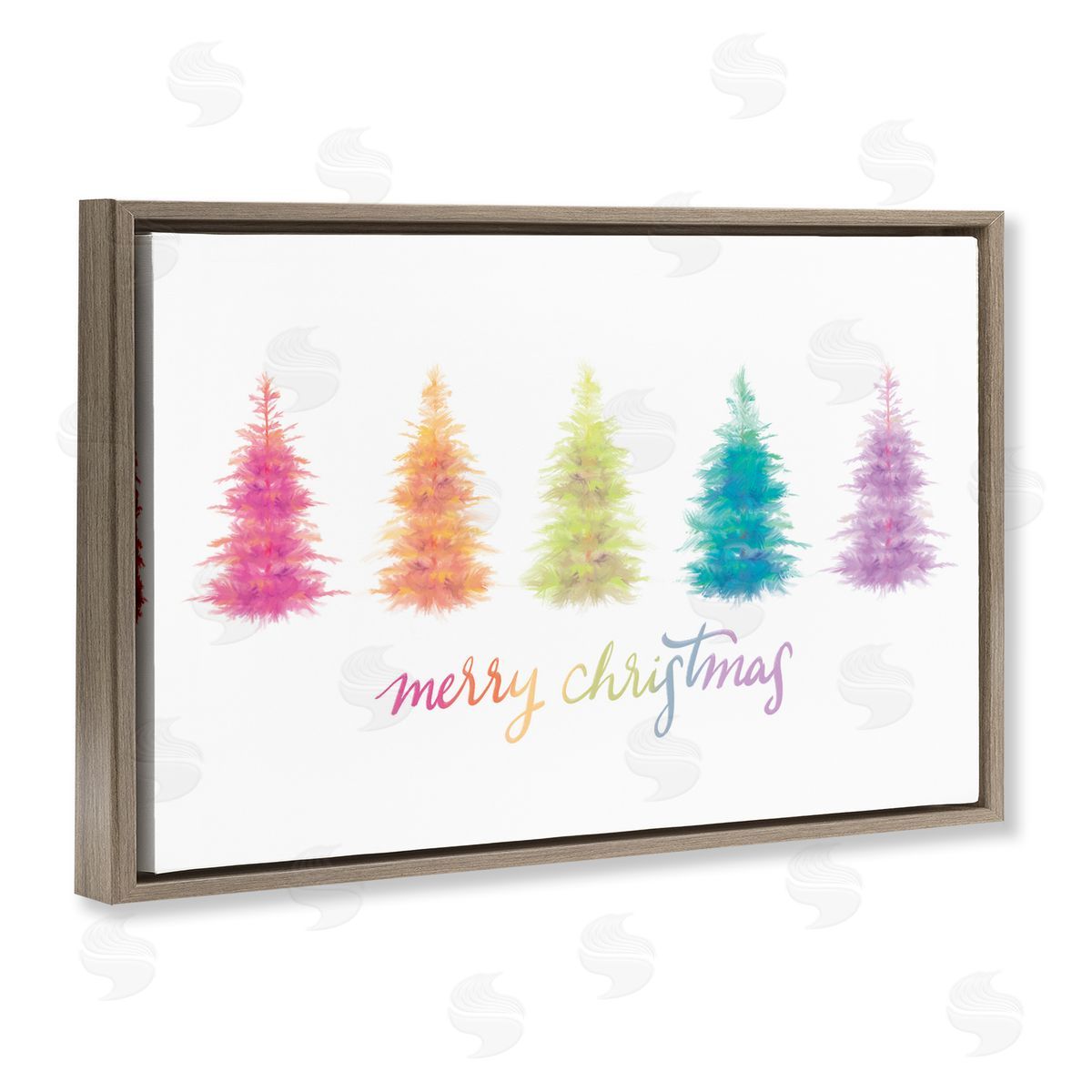 Rainbow Christmas Trees Brown Floating Frame Canvas Wall Art, Home Decor by House Fenway