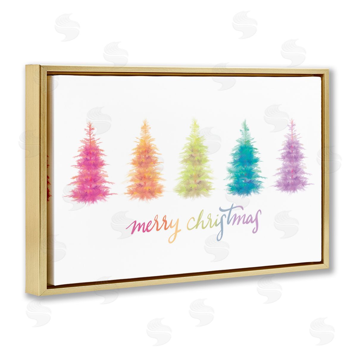 Rainbow Christmas Trees Gold Floating Frame Canvas Wall Art, Home Decor by House Fenway